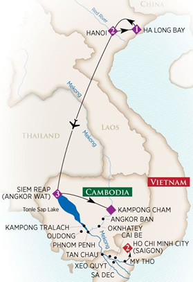 Vietnam & Cambodia Mekong river lesbian cruise map