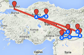 Southeast Turkey Gay Tour Map