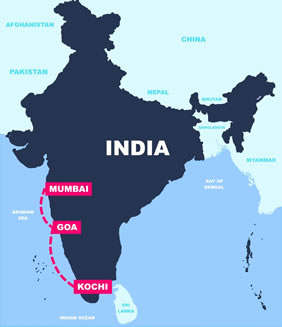 South India gay tour map